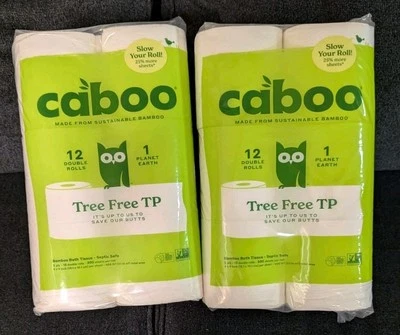 Caboo Bamboo Toilet Paper TWO PACK OF 12 Dble Rolls -2 Ply, 300 Sheets Per Roll
