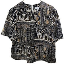 Appleseed's Women's 14 Shirt Brown Black White Blouse Short Sleeve Top USA Made