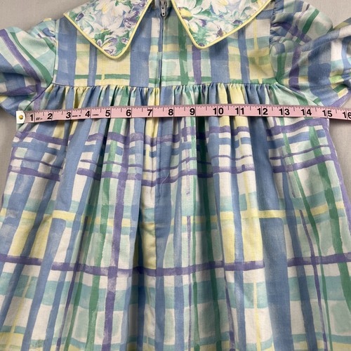 Vintage 90s Kate Greenaway Dress Girls size 6 Plaid Pockets Ruffle Cottage Core - Picture 11 of 12