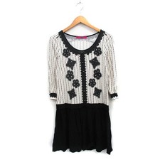 DOLLY GIRL by ANNA SUI Dress Long Sleeve Mini Cotton Stripe 2 Ivory White /KT19