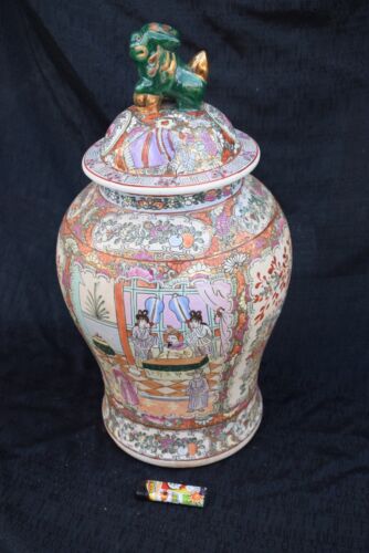 Jarrón con tapa de porcelana-China, rosa familia, escenas palaciegas, floral, oro 24K, 50cm - Imagen 1 de 8