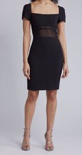  375 Black Halo Women's Black Izola Mesh Panel Stretch Sheath Dress Size 8