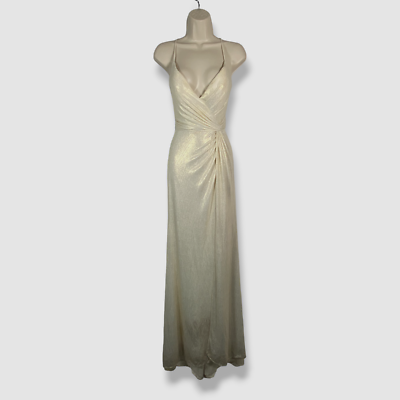$338 La Femme Women's Ivory Shimmer V-Neck Lace-Up Back Gown Dress Size 4 |  eBay