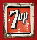 Vtg Original 1964 7up Porcelain 7 up Metal Flange Stout Sign!