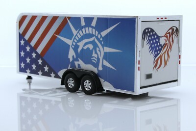 USA Flag Enclosed Box Trailer/ Patriotic Themed Car Hauler, 1/64