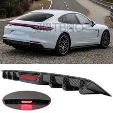 For Porsche Panamera Carbon Rear Bumper Diffuser Spoiler W/ LED Brake Tail Light