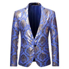 Men's Floral Shiny Jacket Suit Formal Tops Blazer Coat Party Business Nightclub