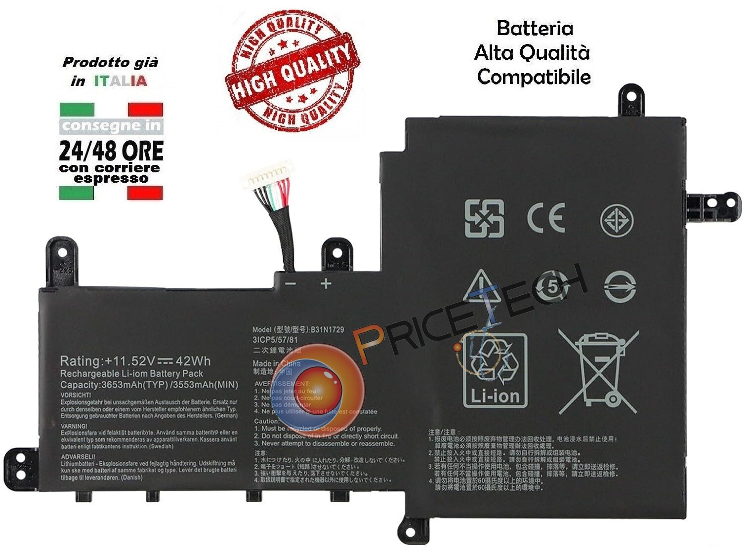 Batteria ASUS B31N1729 Vivobook S15 S530 | Ricambio Alta Efficienza