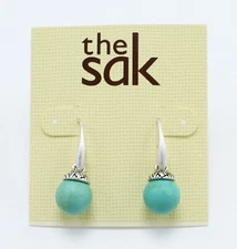 The Sak New Silver Tone Semi Precious Turquoise Bead Drop Earrings #SAK3