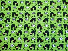 Halloween Quilt Fabric By The Yard Black Cats Bats BOO on Green Cotton C