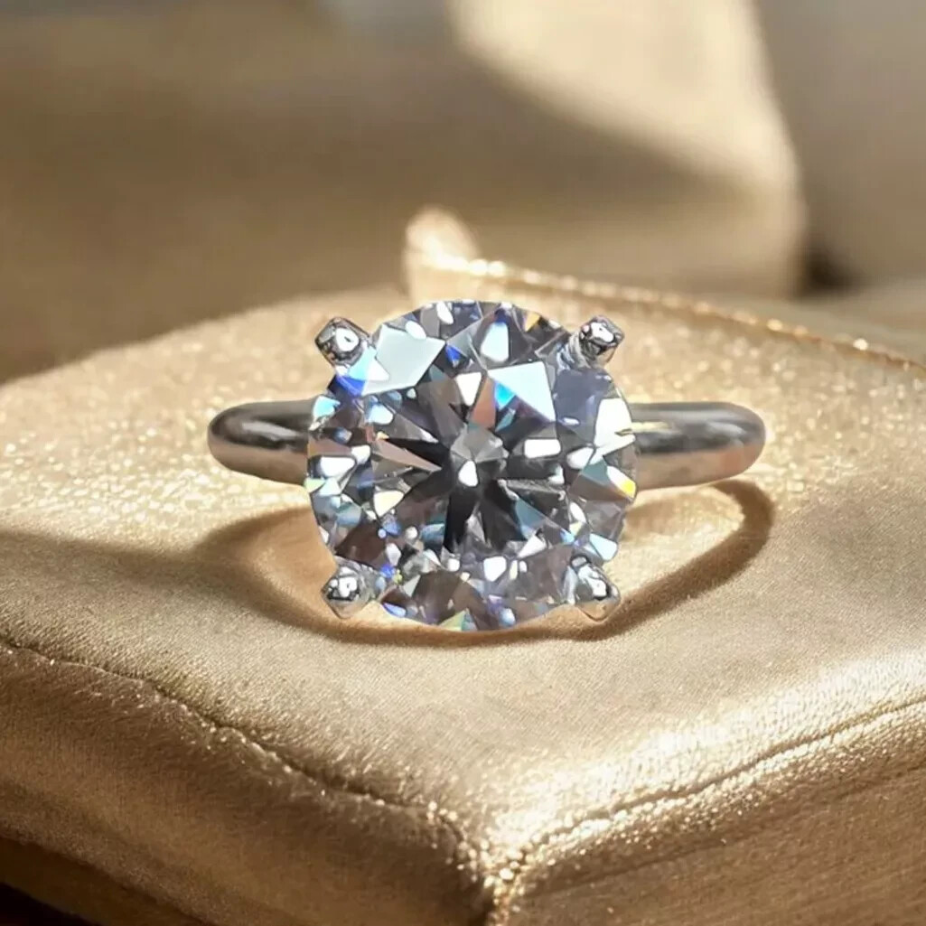 Moissanite Engagement Ring 3.0 Ct Round GRA Certified 14k Gold Plated Gift-image