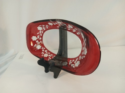 Vintage Cristal D Arques France Oval Ruby Red Etched Glass Bowl - Picture 7 of 16