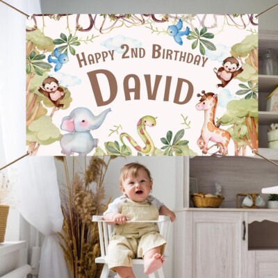 Personalisierte Happy Birthday Tier Hintergrund Hintergrund Banner Kinder Baby Party