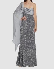 990 Badgley Mischka Women's Silver Sequined One-Shoulder Gown Dress Size 2