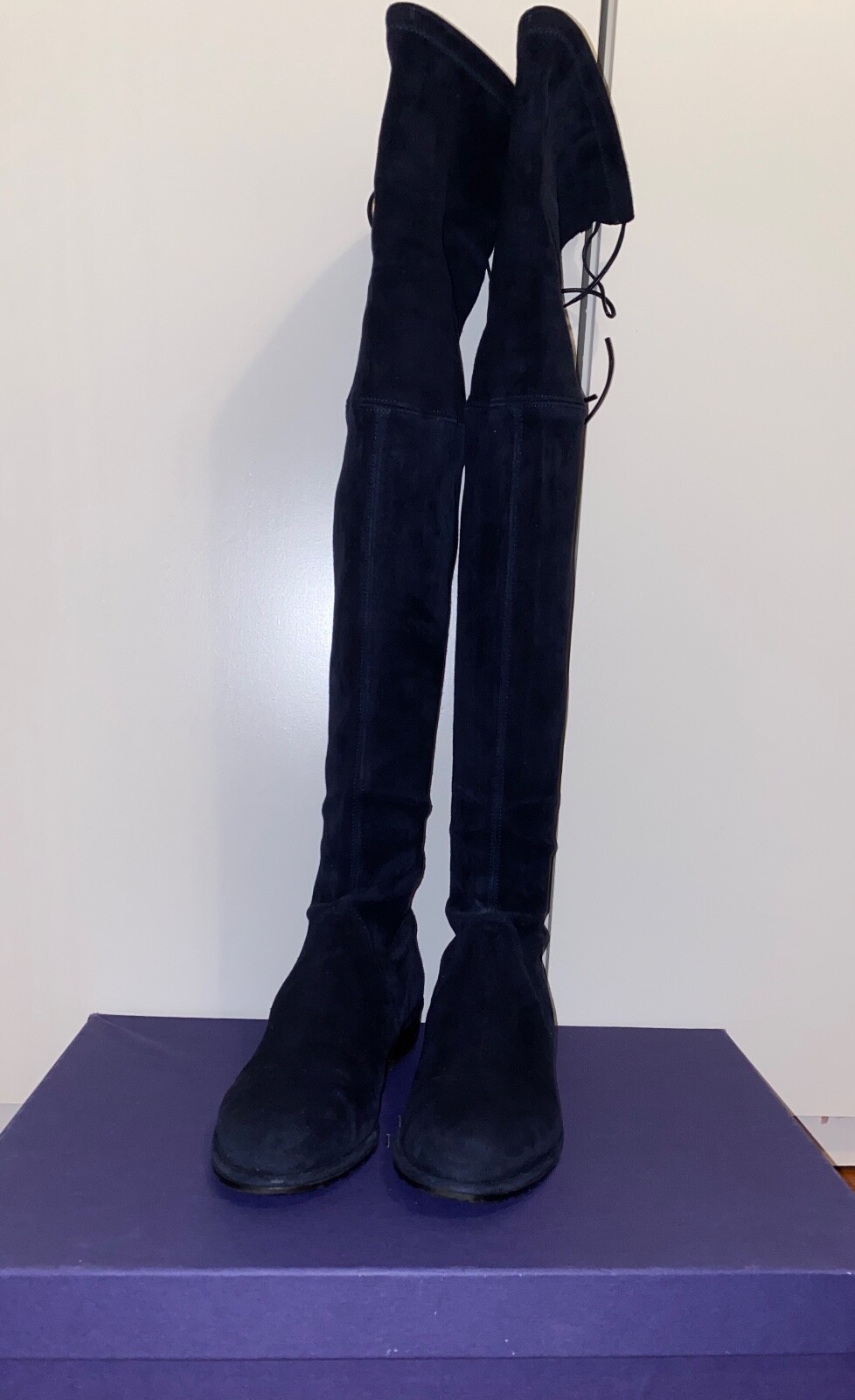 Stuart Weitzman Navy Suede Lowland OTK Boots Women's Size 6 IMMACULATE WITH BOX image 5