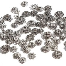 Tibetan Silver Flower Beads-Zinc Alloy Antique Caps DIY Jewelry Making 50-100pcs