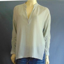 Brochu Walker Dove Gray Striped Gathered Cuff Popover Top Sm