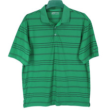 Nike Golf Polo Shirt Mens Sz L Green Navy Blue Stripe Fit Dry Short Sleeve