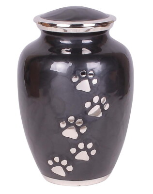 Schwarz & Silber Haustier Katze oder Hund Einäscherung Urne Pfote Design Handgravur