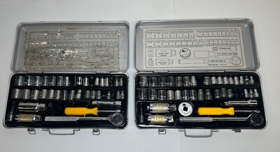 #ad #ad 2 Vintage Kmart 41 pc Metric SAE 1 4 amp; 3 8 Ratchet Socket Sets And Case. $53.98