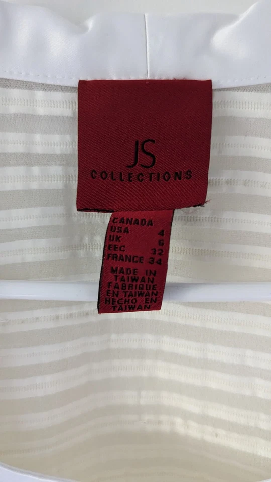 JS Collections Vintage 90's Blouse Top Dagger Collar Bead Rayure Lilli Reuben 4 - Image 4 of 4