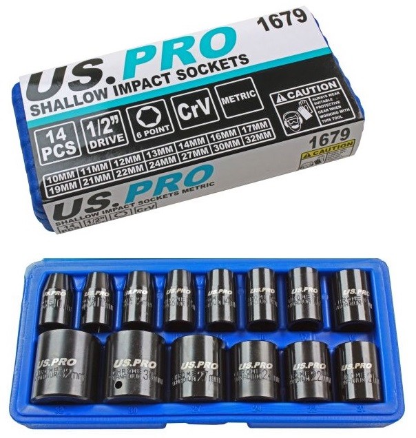 US PRO 14pc 1/2"" DRIVE IMPACT SOCKET SET metric 10mm to 32mm shallow single hex