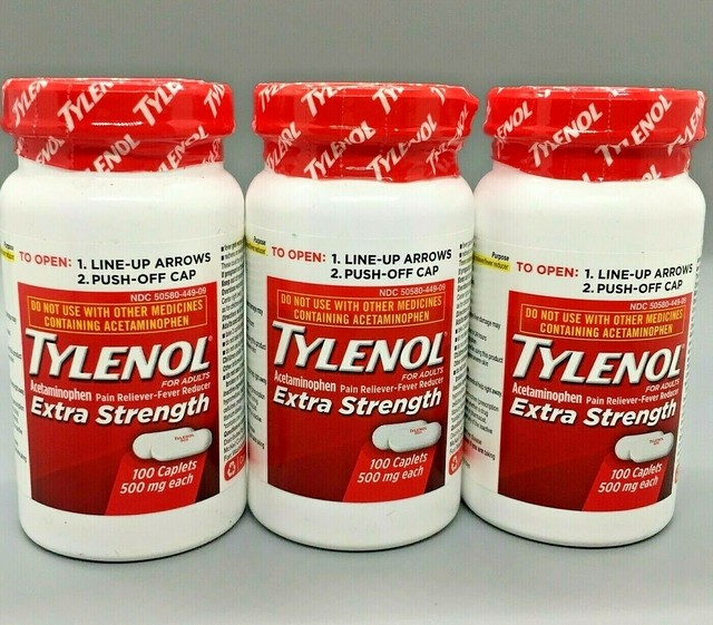 Tylenol Extra Strength Pain Fever 100 Gelcaps 500mg Acetaminophen Exp 7