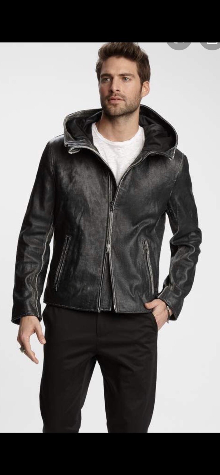 John Varvatos Collection Hooded Limited Edition Leather Jacket. 54/L. image 2