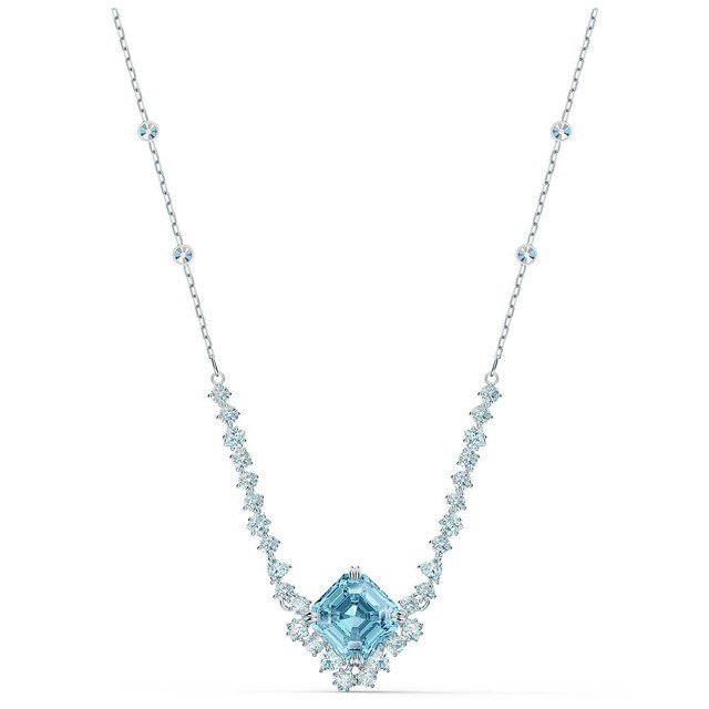 Sparkling Necklace Aqua Blue Rhodium 