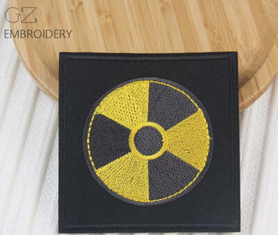NUCLEAR RADIATION SYMBOL EMBROIDERED IRON ON PATCH WARNING ZOMBIE DANGER 2412