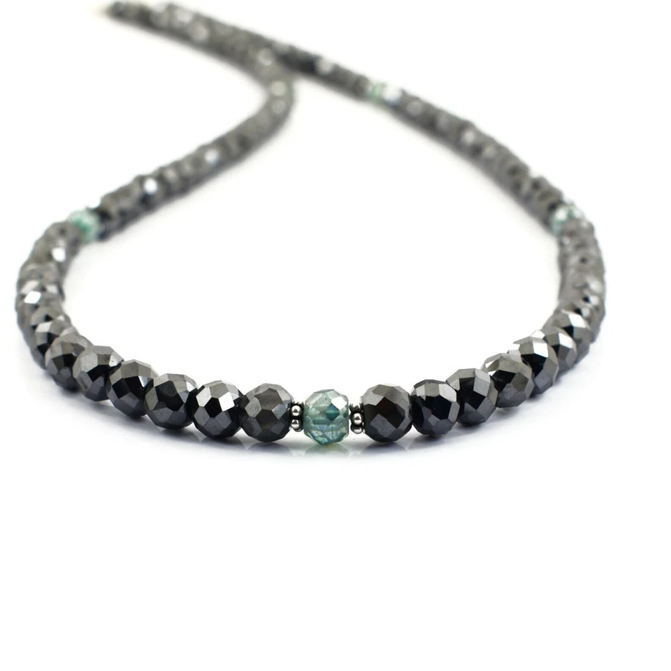 Collar de cuentas de diamantes naturales negros y azules de 4-5 mm certificado de plata 925 de 18 pulgadas Foto 2 de 4