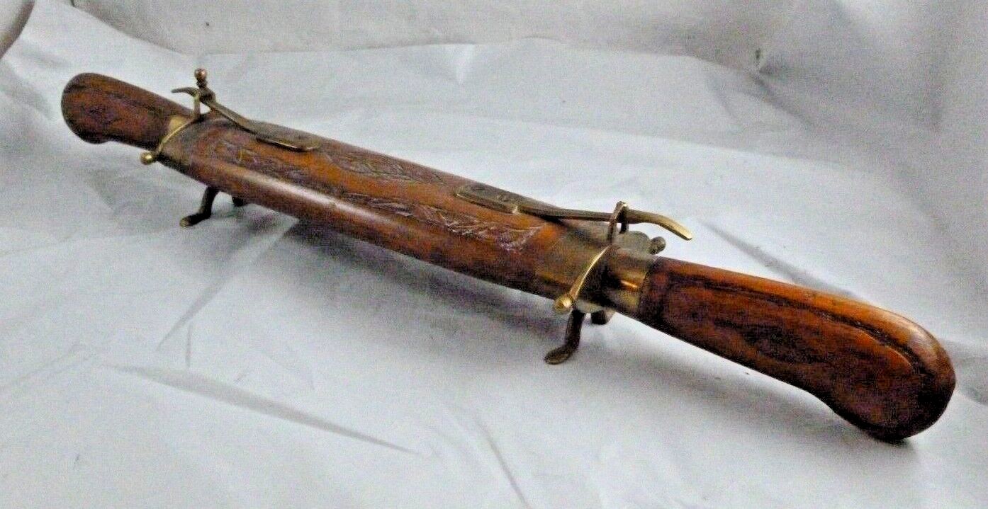 Vintage Antique India Knife Carving Set Hand Carved Wood Sheath Wooden