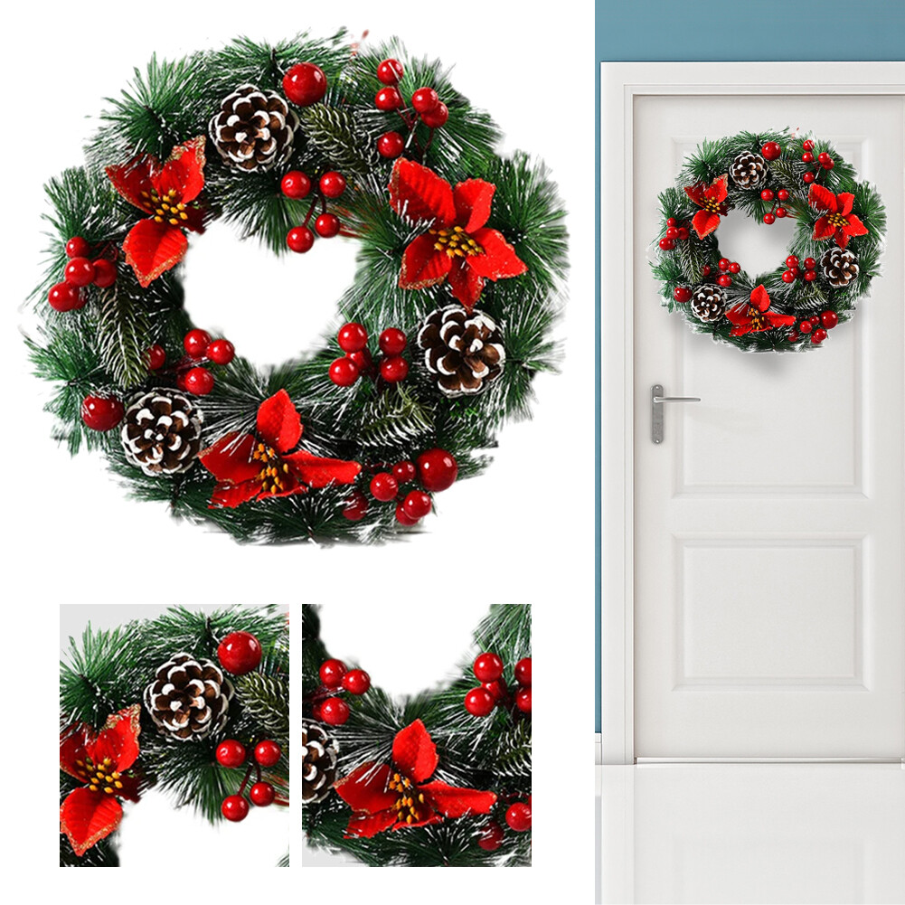 Christmas Wreath Cherry Pinecone Wreath PVC 32cm Wall Decorations (3