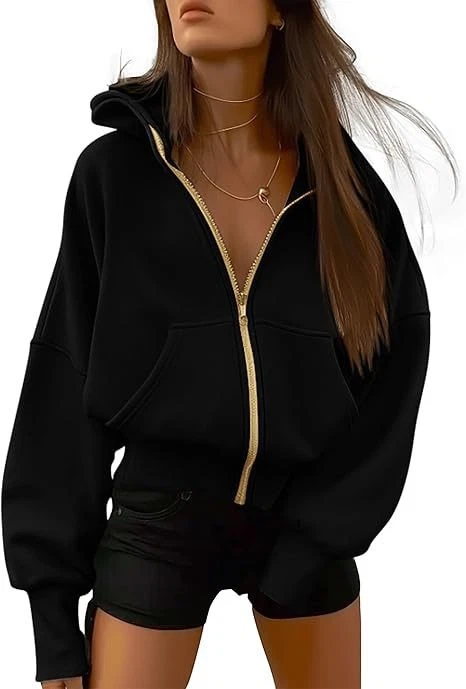 Zipper hooded long sleeved short sweatshirt wool hooded clip - Image 3 of 4