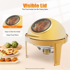 6 QT Round Chafing Dish Buffet Set with Thick Frame for Weddings Dinners Gold