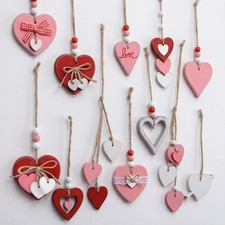 12 Pcs Vintage Valentines Wooden Hearts Ornaments Valentines Rustic Wooden Heart