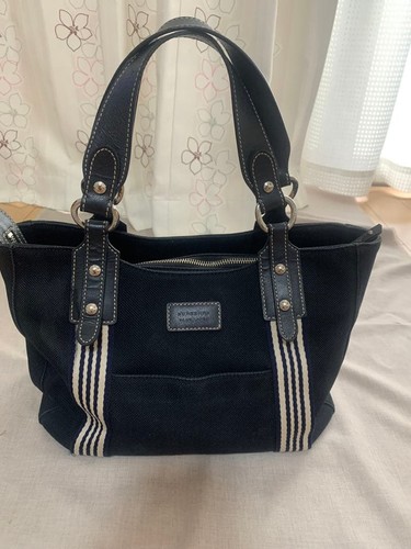 Burberry Blue Label Canvas Leather Horse Logo Embroidered Tote Bag Japan