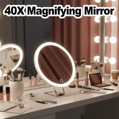 40X Magnifying Makeup Mirror With LED Light Touch Dimming USB Rechargeable