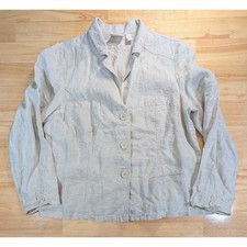 Chicos 100 Linen Button Front Utility Blazer Jacket Beige Size 3 Large XL