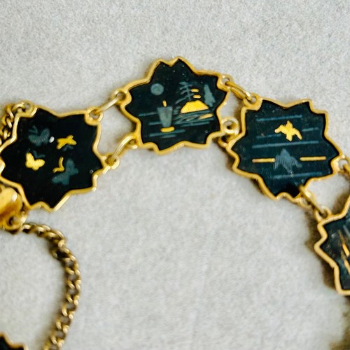 Vintage Japanese Damascene Panels 24K Gold Plated Bracelet - Bild 6 von 8