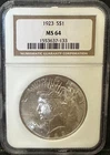 1923 Philadelphia Peace Silver Dollar $1 NGC MS64