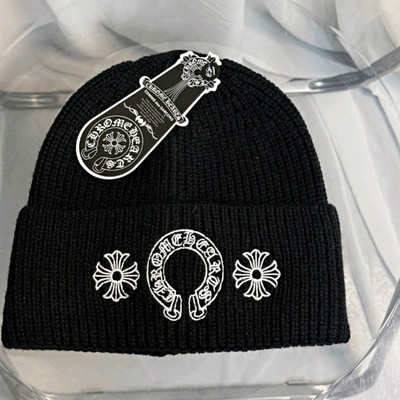 Chrome Hearts Black Beanie Cross & Horseshoe Logo Patch Stretch One Size