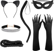 4/6Pcs Halloween Cat Woman Costume Accessories, Black Cat Mask Costume