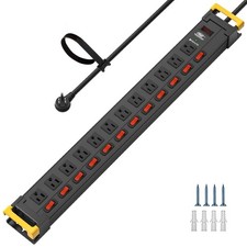 Power Strip 12 Outlet Metal 9FT Cord 1875W Surge Protector Black CRST