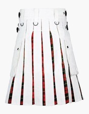 Scottish Wallace and Men's White Tartan Hybrid Utility Kilt Highland Outfit