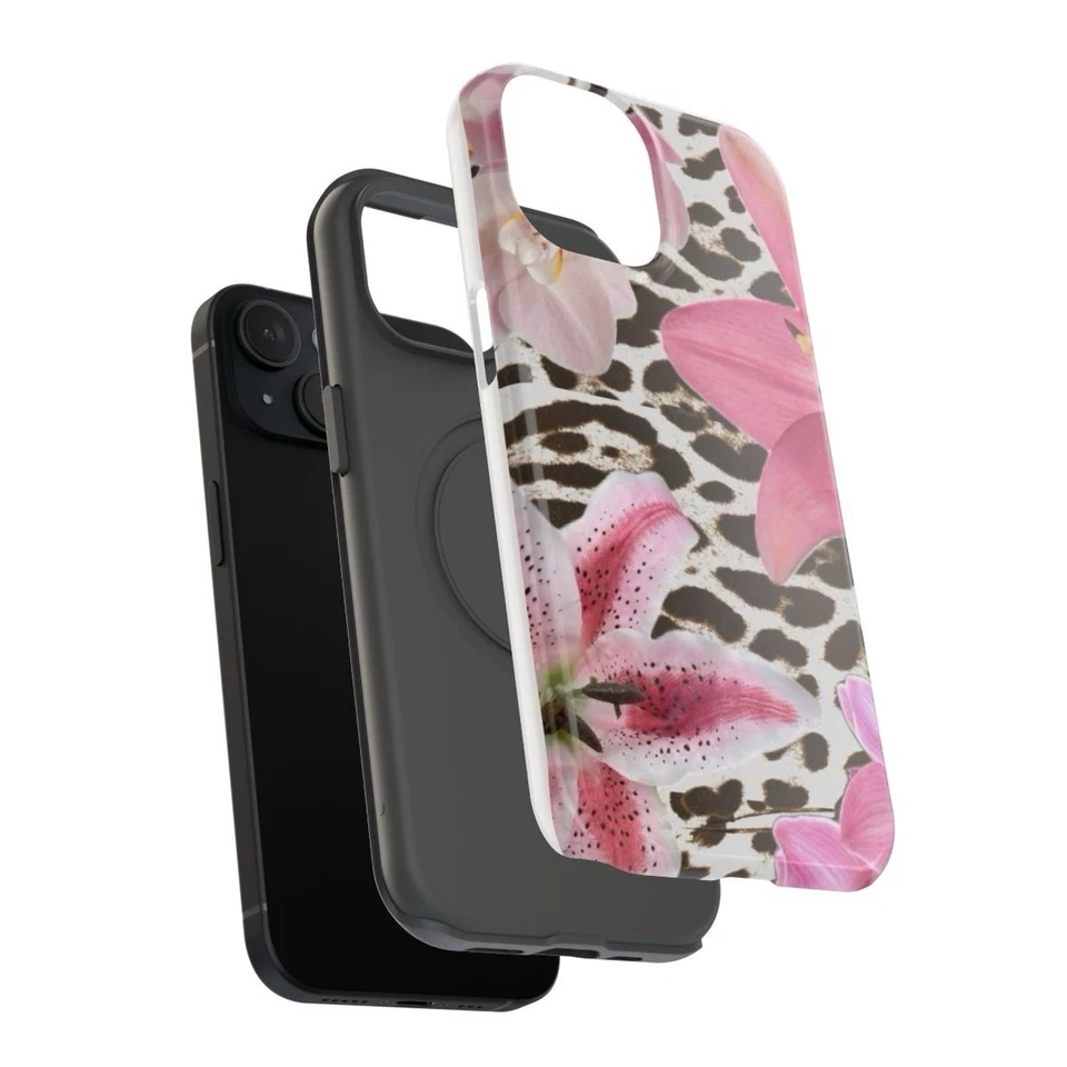 Funda Teléfono Rosa Flores y Marrón Estampado Leopardo iPhone 15 Foto 4 de 4