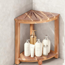 Bathroom Corner Shower Stool with Storage Shelf, Shower Feet Stool, Non-Slip Adj
