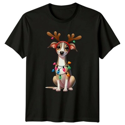 Rentier Hund Weihnachtsbeleuchtung Tier Urlaub Herren Damen Grafik T-Shirt Unisex