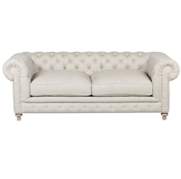Chesterfield Sofa Couch Polster Stoff Leder Couchen Beige Stoff Garnitur 3Sitzer-image