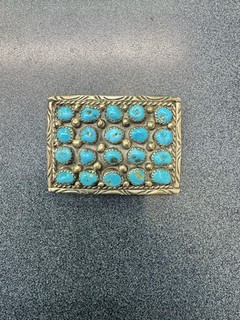 Sterling Silver Turquoise Belt Buckle 26.3 Grams